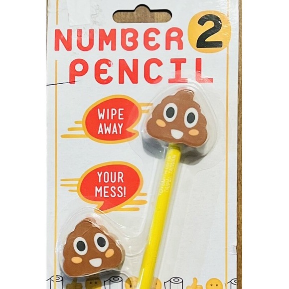 Poop Emoji Pencil Number 2 (As In Poop) Pencil Office Funny Toy Gag Gift Prank - Picture 3 of 5